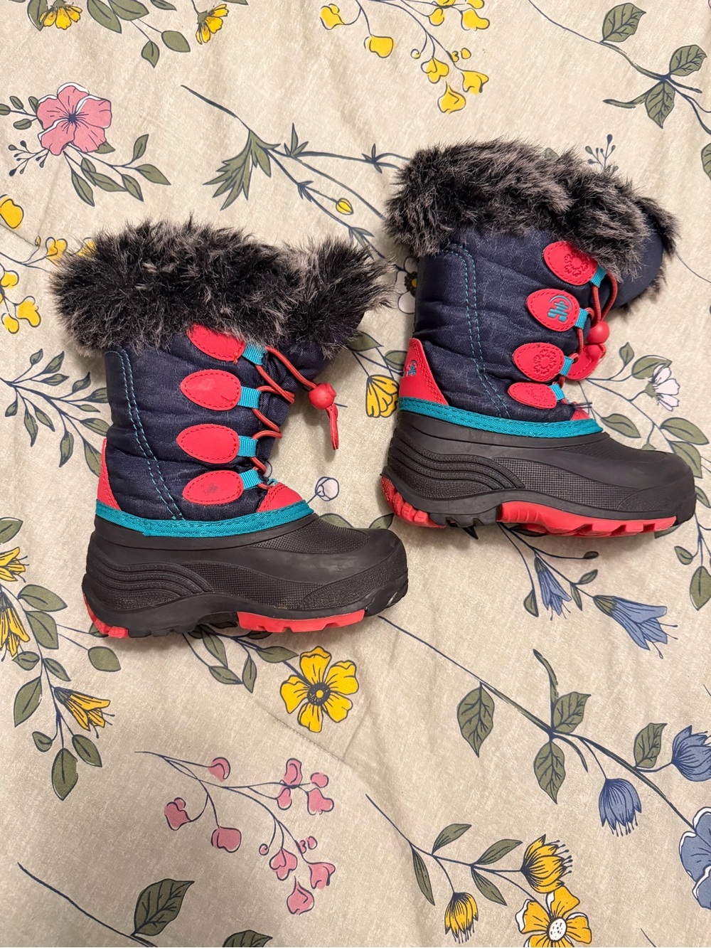 Kamik Red and blue Fuzzy snow boots